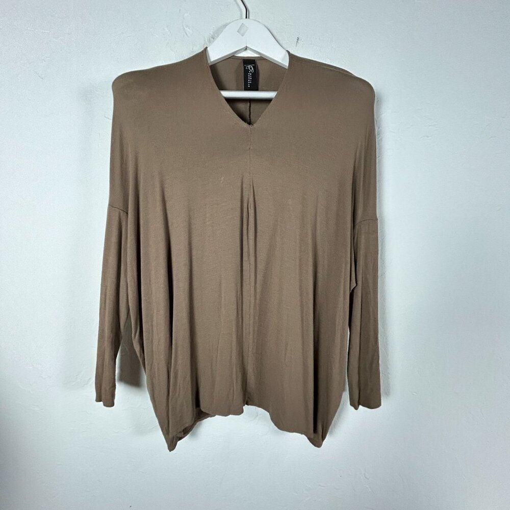 Maria Cornejo Womens Oversized Beige V-Neck Dolman Sleeve Top Blouse Small